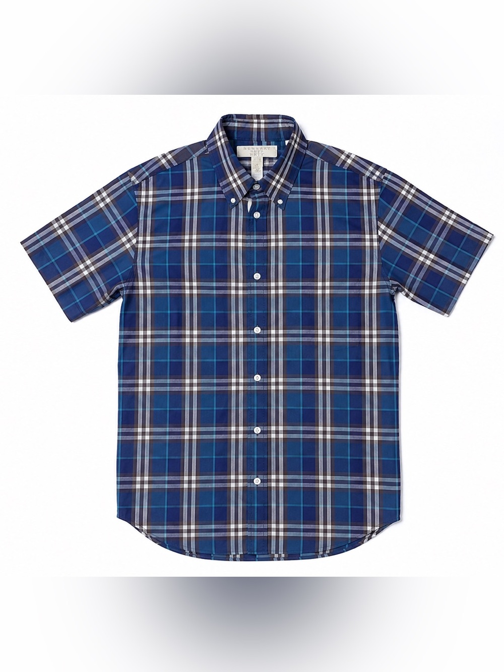 Burberry Blue Plaid Short-Sleeve Button-Down Shirt